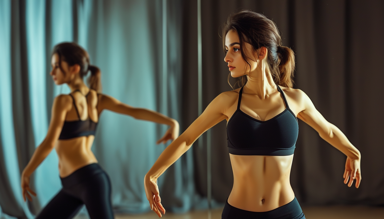 Woman mid-move in a dance fitness class